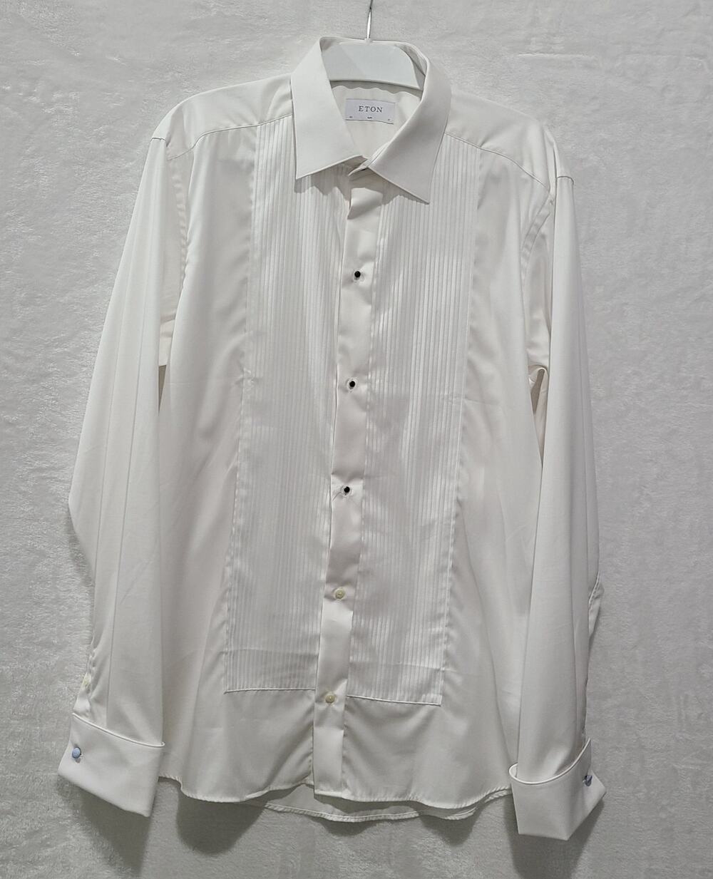 NWD Eton White Pleated Bib Tuxedo Dress Shirt Slim Fit 17 43 French Cuff Luxury